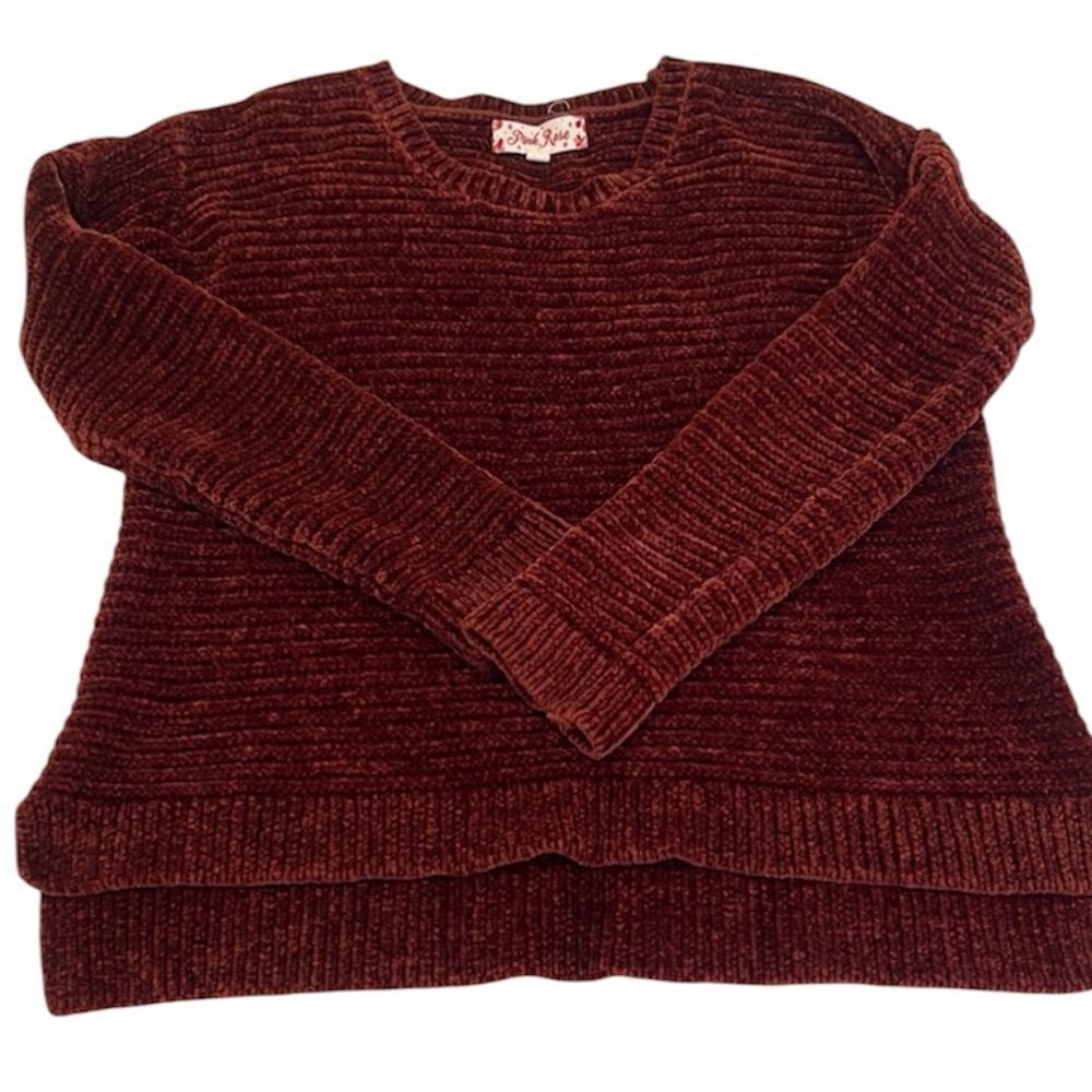 Pink Rose szM rust brown colored super soft ribbed sweater longer in back EUC